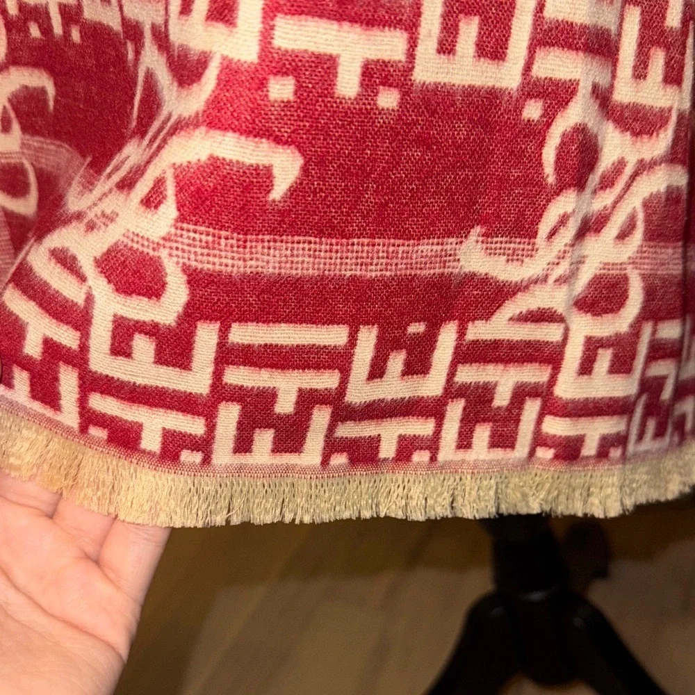 Red and White Patterned Scarf